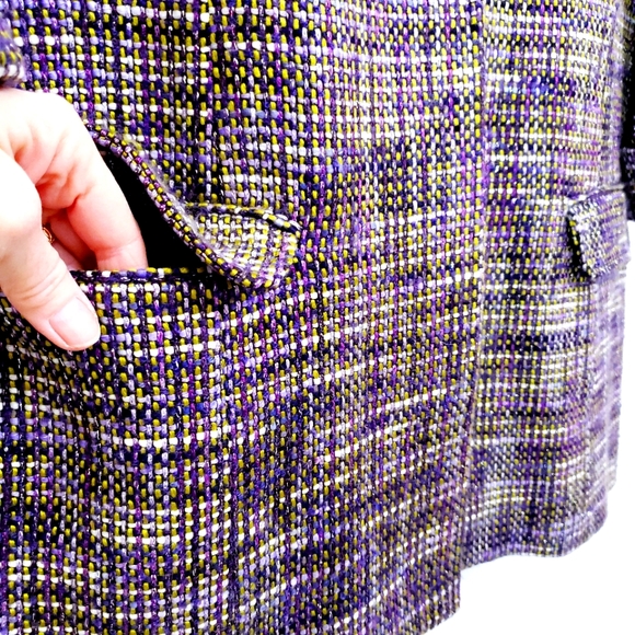 CHICOS Tweed Longline Plum/Green/Silver Metalic Blazer / Jacket - Picture 11 of 16